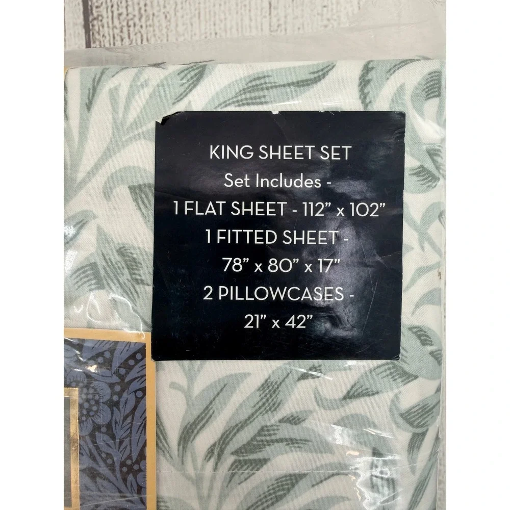 William Morris At Home Sheet Set KING Soft Mineral Willow Bough Cotton Percale